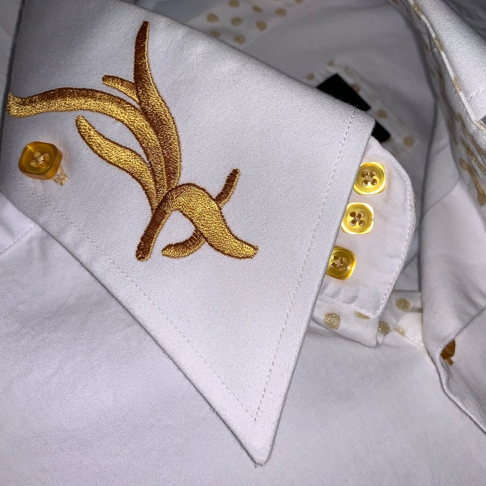 RARE $600 AXXESS 3-Buttons High Collar Embroidered Dress Shirt